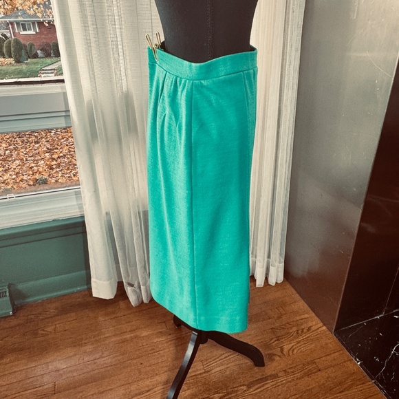 Vintage 80s set, oversized cardigan & front pleated skirt, jade green, 8/10 (M) - Picture 13 of 16